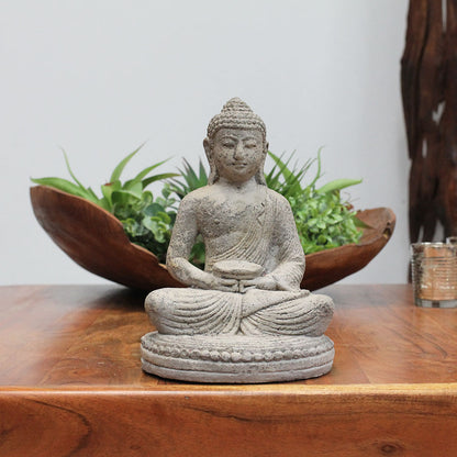 Buda Diukir — escultura decorativa artesanal — peça feita à mão indonésia — Balai